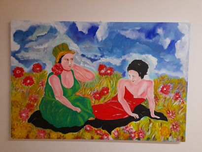 Due amiche sul prato fiorito - a Paint Artowrk by Dario Vanin