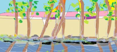 Tree and Canal - A Digital Art Artwork by Vicki Dhingra