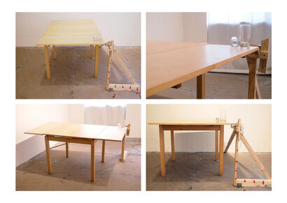 The meeting of lovers at a wobbly table. - a Sculpture & Installation Artowrk by ROBERTO DE POL