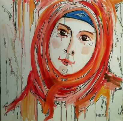 Junge Frau in rot - a Paint Artowrk by Meli