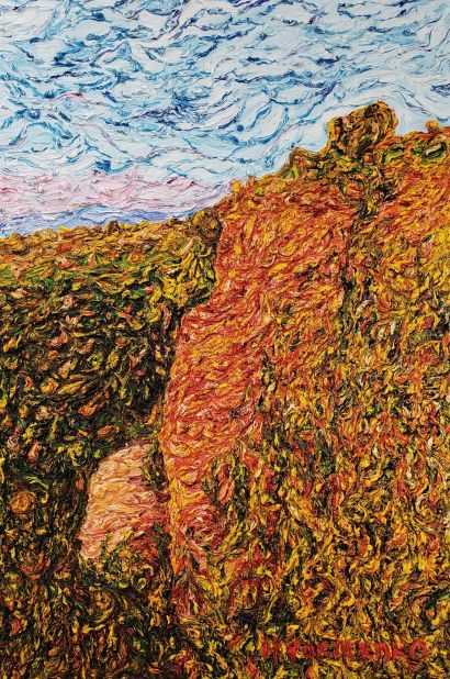 'Red Mounting' (2021) Collection 'New Horizons' 24 x 36 inches, oil on gallery canvas, textured brush. - a Paintings Artwork by Dr. Halyna Vakulenko