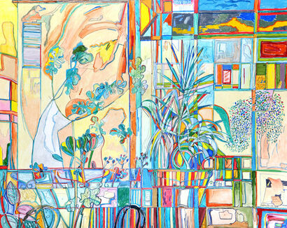 Vista dalla finestra di casa, tecnica mista, 100 x 80 cm - a Paint Artowrk by Stefano Rosselli