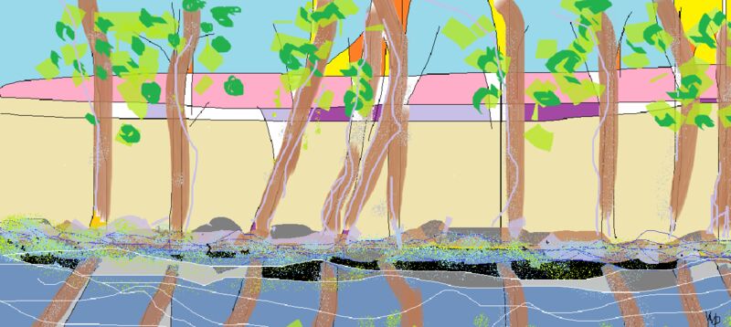 Tree and Canal - a Digital Art by Vicki Dhingra