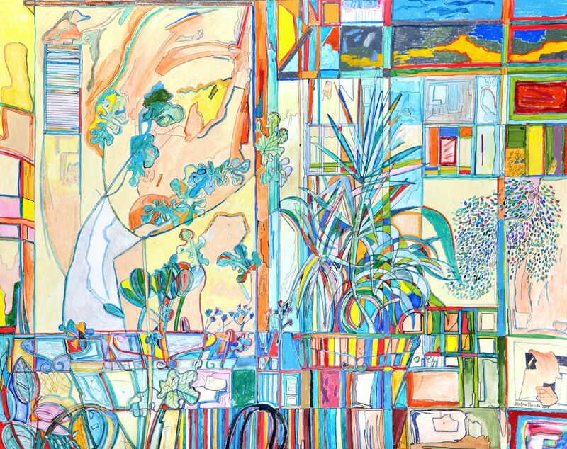 Vista dalla finestra di casa, tecnica mista, 100 x 80 cm - a Paint by Stefano Rosselli
