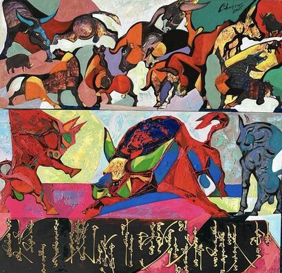 The Bull and Bulls - a Paint Artowrk by Chadraa
