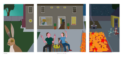 Father and Son, Back Yard - a Digital Graphics and Cartoon Artowrk by Guy Trevett