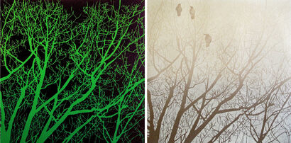 Photosynthesis 1 and 2. Each 30 x 30 cm - A Paint Artwork by Annelene Haftorn