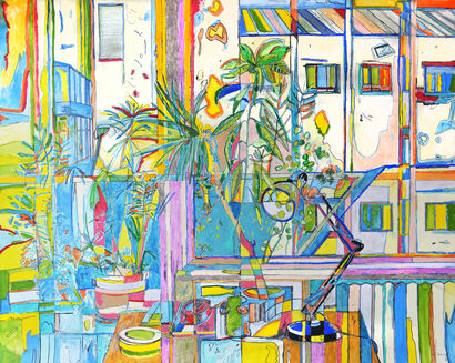 Vista sul balcone, tecnica mista su carta, 100 x 80 cm. - A Paint Artwork by Stefano Rosselli