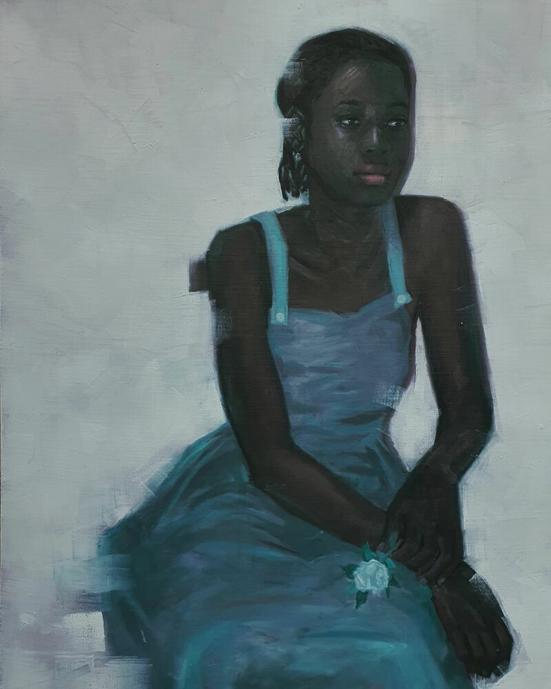 Lady with a Rose - a Paintings by Aje