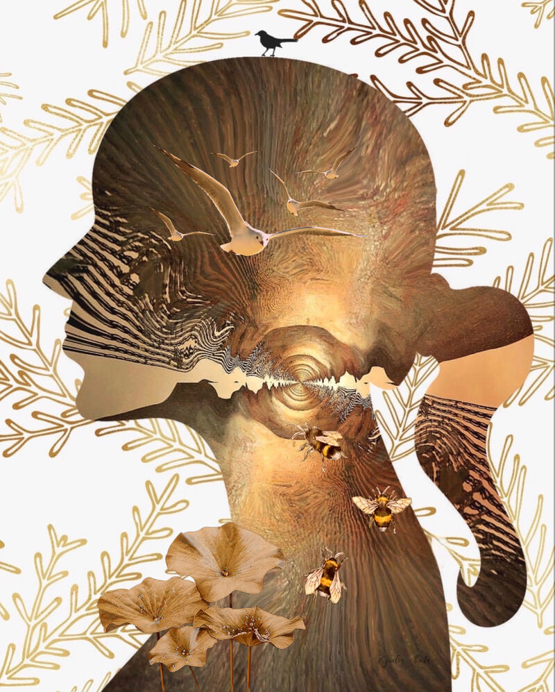Golden Lady with seagulls  - a Digital Art by giuliabaita_artista 