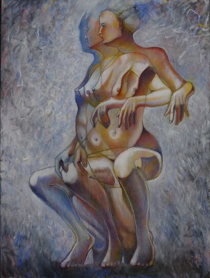 Fading Nude Transitioning to Blue - A Paint Artwork by John Shelton