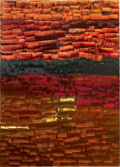 Thanksgiving  - Gold on Shadows of Crimson Red - a Paint Artowrk by David Guez