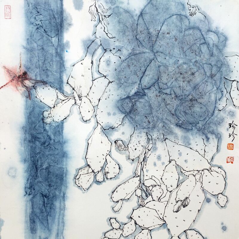 Blue and dragonfly - a Paint by Zhenzhen Lin