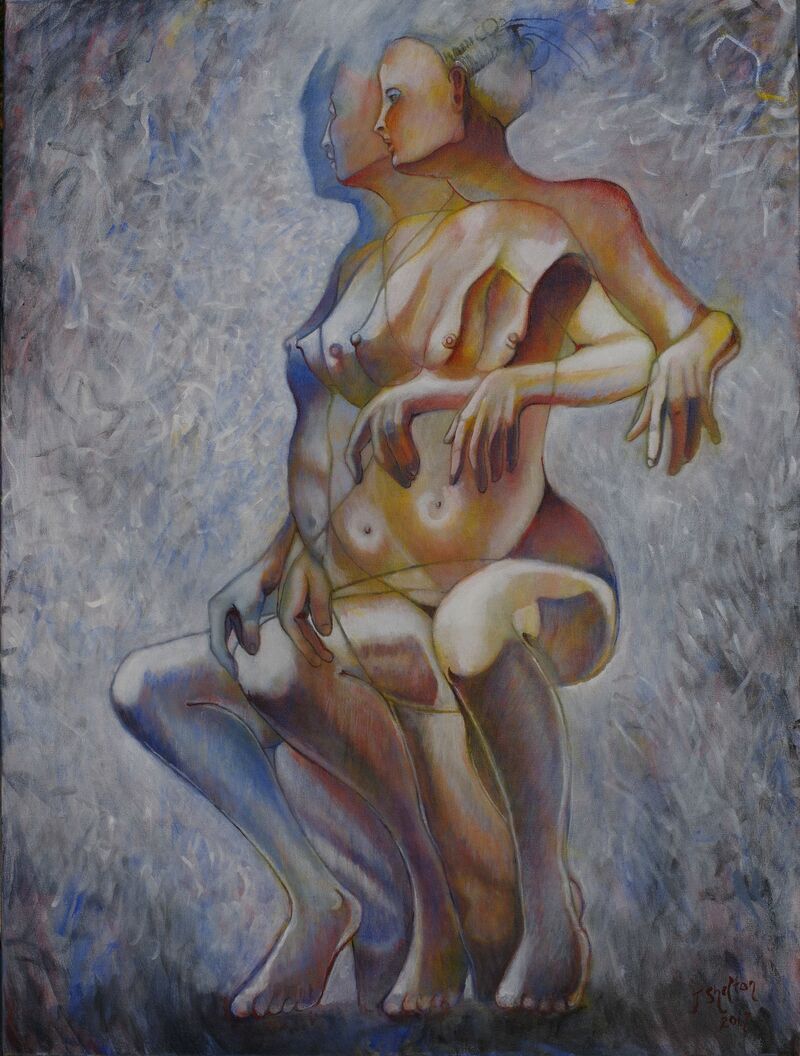 Fading Nude Transitioning to Blue - a Paint by John Shelton