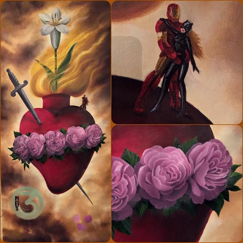 Trittico sacro pop ( 3 - Cat Woman & Iron Man); ( 2 - in memory of Lemmy Kilmister); (1 - Lady Oscar & Uomo Tigre) - a Paint by MGT