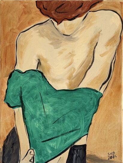In the Act of Undressing – le rouquin au t-shirt vert - a Paint Artowrk by Sabine Van Driessche