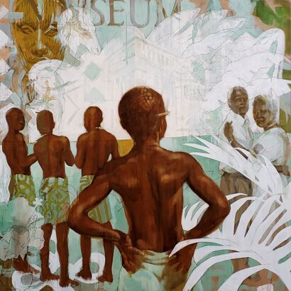 Carib Boy Discovers Where His Parents Came From - A Paint Artwork by Alvin Kofi