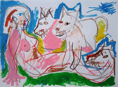 Woman and three wolves  - a Paint Artowrk by Hugo Perez