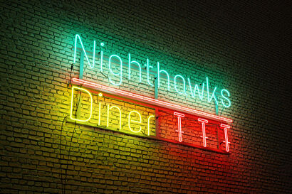 Nighthawks Diner, Homage to Edward Hopper - a Digital Graphics and Cartoon Artowrk by Nissan Leviathan