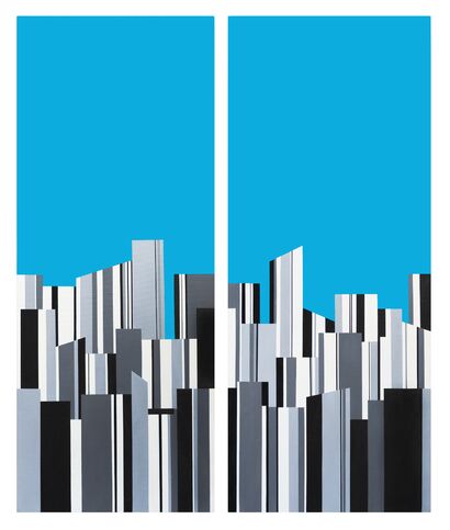Turquoise cityscape (diptych) - a Paint Artowrk by Claudia Castro Barbosa