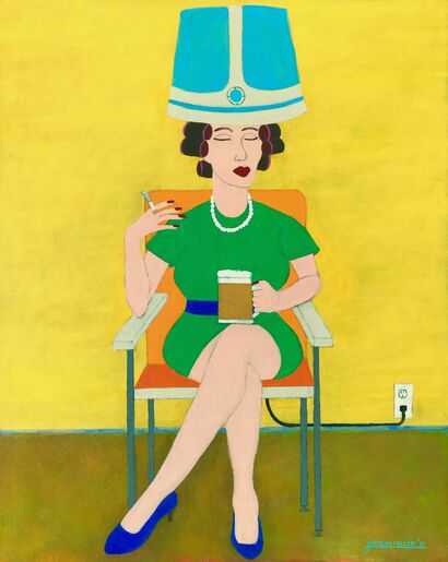BEFORE FACING HER IN-LAWS, LORETTA NEEDS TO CALM HER NERVES - a Paint Artowrk by Joselyn Miller