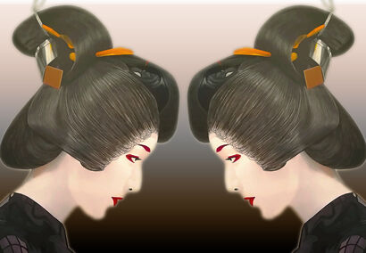 Elaborazione grafica del dipinto Cyborg Geisha - a Digital Graphics and Cartoon Artowrk by Pasquale Pacelli