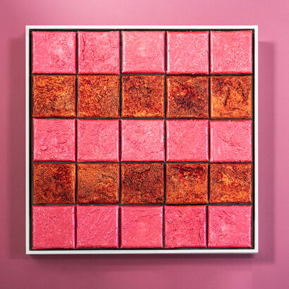 25 blocks of oxidized red and accent pink lines - a Paint Artowrk by Vegesent