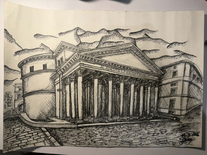 The Pantheon, Rome - Fineliners drawing - a Paintings by Patrik Balog
