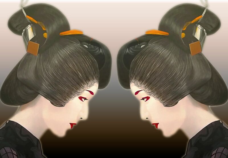 Elaborazione grafica del dipinto Cyborg Geisha - a Digital Graphics and Cartoon by Pasquale Pacelli