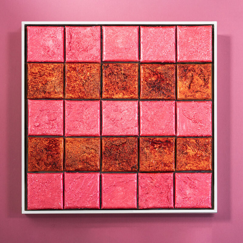 25 blocks of oxidized red and accent pink lines - a Paint by Vegesent