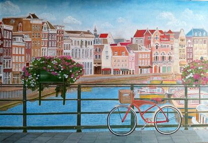 Canal in Amsterdam - A Paint Artwork by Liana Serbi