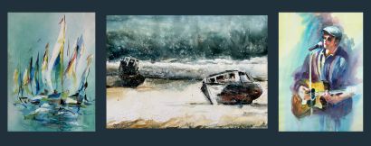 Rod Stewart , Sailing , Matthew 14, 22-33  series 1, 2, 3 . - A Paintings Artwork by Carmen Judith Montaño Valencia 
