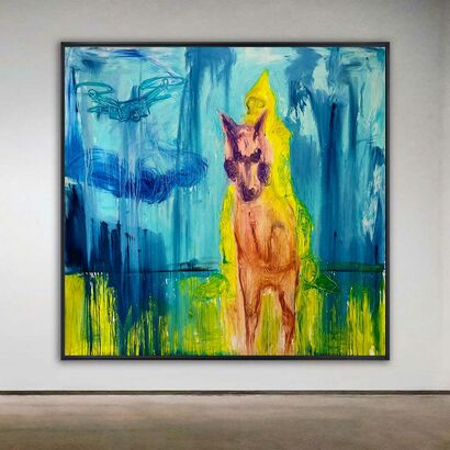 Robots and Drones with Dogs and Horses - a Paint Artowrk by Raimund  Schucht