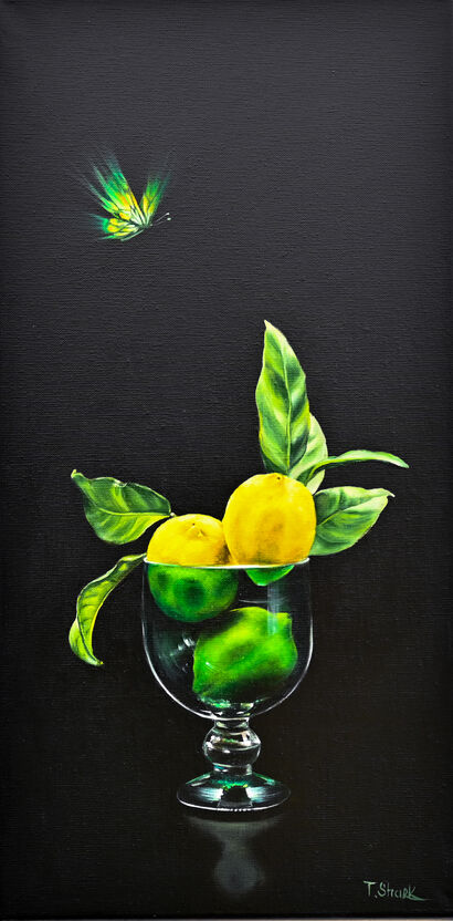 lemons in a green vase - a Paint Artowrk by Tanya Shark