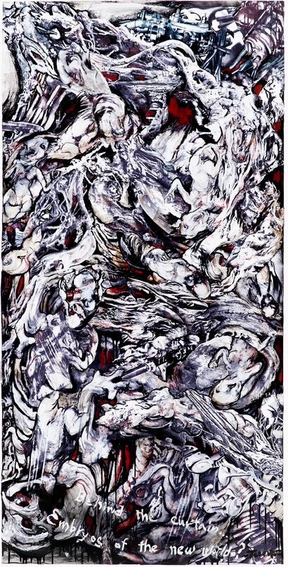 Lift the Curtain Series, No. 9, “Behind the curtain, Embryos of the new world”  - a Paint Artowrk by Junko Chodos