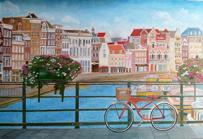 Canal in Amsterdam - a Paint by Liana Serbi