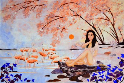 Femme aux flamants rose - a Paintings Artwork by Michel Boettcher