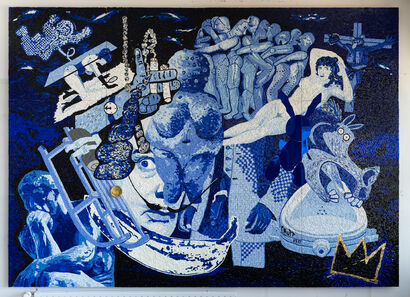 Mama Blue & The Freeki Muthafuckas (venetian glass mosaic, 24K gold leaf mosaic, mirror, grease,beeswax - A Sculpture & Installation Artwork by Nils Grossien