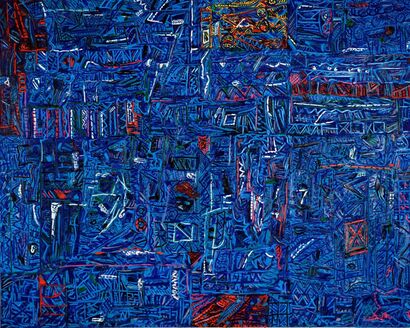 Blue composition with characters - a Paint Artowrk by Karl-Karol Chrobok