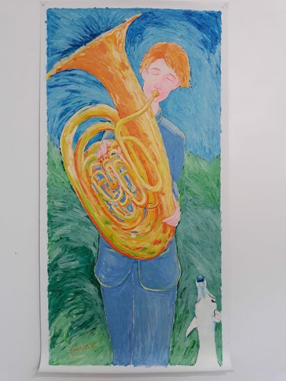 ragazzo con bassotuba e cane - A Paint Artwork by corrima