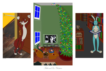 Father and Son, Christmas - A Digital Graphics and Cartoon Artwork by Guy Trevett