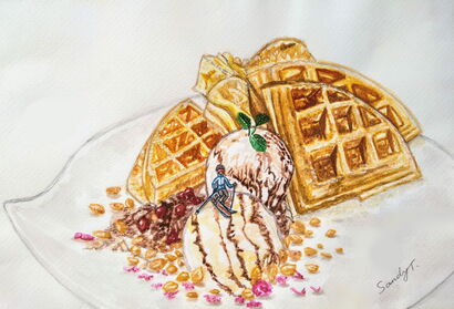 Fun Food-Pancake Skiing - A Paint Artwork by Jo Lan Tao