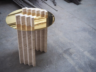 Table in travertine and brass - a Art Design Artowrk by Dessislava Madanska