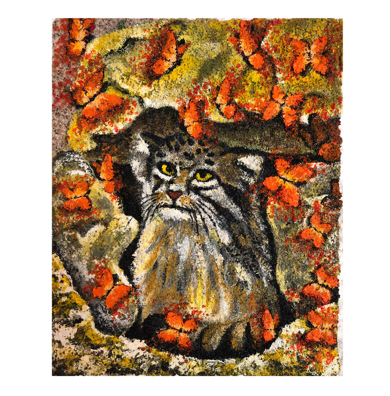 Observing Manul and butterflies - a Paint by Elena Belous