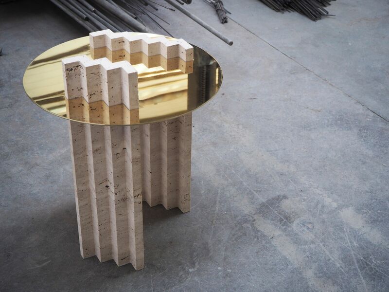 Table in travertine and brass - a Art Design by Dessislava Madanska
