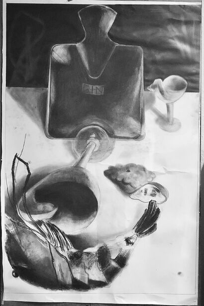 Still life 023 - Two UFO pumpkins, a hot water bottle (gin), two nautilus cups and a jumbo shrimp - a Paint Artowrk by Daniel  Grams 