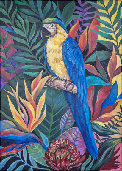 Mysterious parrot Macaw - A Paint Artwork by Julia Filimonova