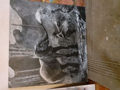 A portrait of an elephant an kids - A Paint Artwork by P.Mkhize