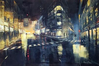 Urban Scene By Night - A Paint Artwork by Jevdokimova