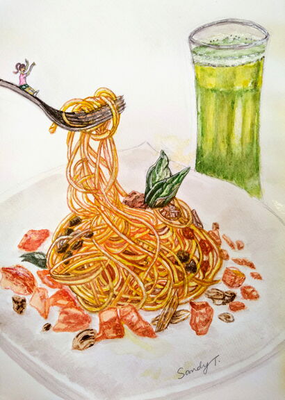 Fun Food-Spaghetti Slide - a Paint Artowrk by Jo Lan Tao